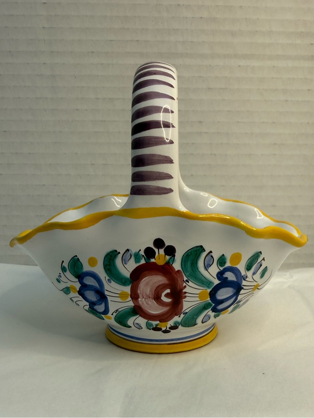 Modra Majolika Slovakia Hand-Painted Terracotta/Ceramic Basket w/Floral Motif